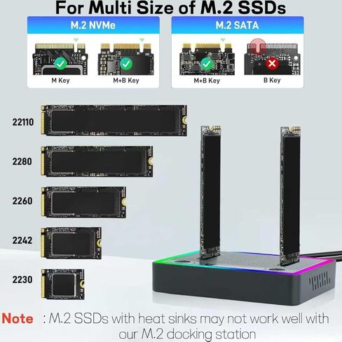 قاعدة تثبيت M.2 NVMe SATA SSD، حاوية NVMe SATA SSD مزدوجة، محول USB3.2 Gen 2X2 SSD بسرعة 20 جيجابت في الثانية إلى USB، نسخة M.2 Duplicator لكلا النوعين (مفتاح M، مفتاح B+M) بدون أدوات، يدعم بلاستيك RGB المستنسخ دون اتصال in Kuwait