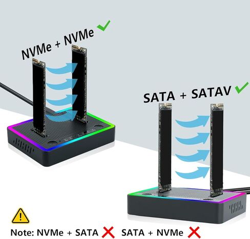 قاعدة تثبيت M.2 NVMe SATA SSD، حاوية NVMe SATA SSD مزدوجة، محول USB3.2 Gen 2X2 SSD بسرعة 20 جيجابت في الثانية إلى USB، نسخة M.2 Duplicator لكلا النوعين (مفتاح M، مفتاح B+M) بدون أدوات، يدعم بلاستيك RGB المستنسخ دون اتصال in Kuwait