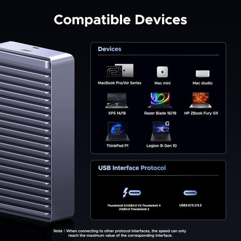 حاوية UGREEN 80 جيجابت في الثانية M.2 NVMe SSD مع تبديد الحرارة بزعنفة ألمنيوم مزدوجة الجوانب، محرك SSD خارجي بدون ضوضاء متوافق مع MacBook/Mac mini/Studio M1-M5 Pro/Max Thunderbolt 4/3/USB4/3.2/3.0 in Saudi Arabia