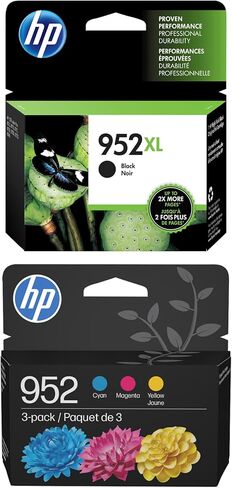 حزمة خرطوشة حبر HP 952 - 952XL أسود عالي الإنتاجية (F6U19AN) + 952 سماوي أرجواني أصفر 3 عبوات (N9K27AN) | يعمل أوفيس جيت 8702؛ أوفيس جيت برو 7720، 7740، 8210، 8710، 8720، 8730، 8740 in Kuwait