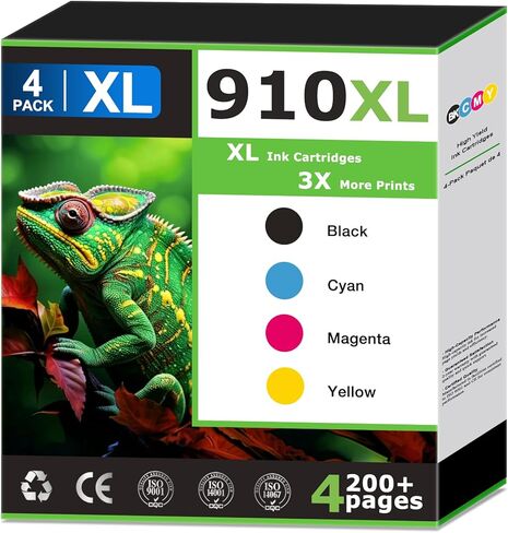 مجموعة خراطيش حبر 910XL بديلة لخراطيش حبر HP 910، متوافقة مع طابعة HP OfficeJet Pro 8020 8025 8035 8015e 8028e، 910 أسود و910 حبر ملون، تم تحديثها باستخدام V19.8.1 (4 عبوات) in Kuwait