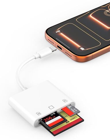 [معتمد من Apple MFi] قارئ بطاقة SD لهاتف iPhone، محول قارئ بطاقات Lightning إلى SD/TF/CF، محول بطاقة الذاكرة مع فتحات فلاش مدمجة/CF/SD/MicroSD متوافقة مع iPhone 14 13 12 11 Pro Max XS XR in Kuwait