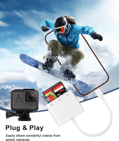 [معتمد من Apple MFi] قارئ بطاقة SD لهاتف iPhone، محول قارئ بطاقات Lightning إلى SD/TF/CF، محول بطاقة الذاكرة مع فتحات فلاش مدمجة/CF/SD/MicroSD متوافقة مع iPhone 14 13 12 11 Pro Max XS XR in Kuwait