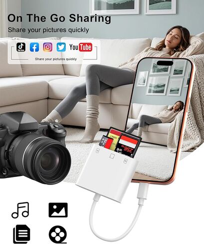 [معتمد من Apple MFi] قارئ بطاقة SD لهاتف iPhone، محول قارئ بطاقات Lightning إلى SD/TF/CF، محول بطاقة الذاكرة مع فتحات فلاش مدمجة/CF/SD/MicroSD متوافقة مع iPhone 14 13 12 11 Pro Max XS XR in Kuwait