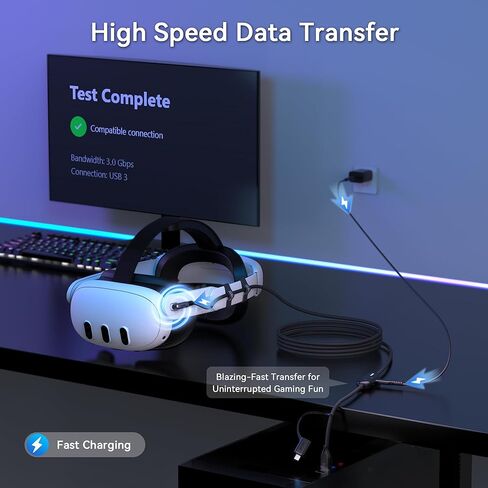كابل وصلة AMVR مع شحن بطول 16 قدم متوافق مع Meta Quest 3/3S/2/Pico 4 مقابض تحكم متوافقة مع Meta/Oculus Quest 3/Quest 3S in Kuwait