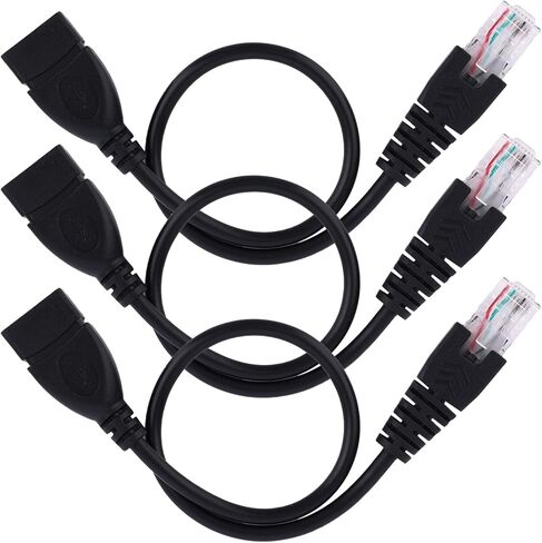 3 قطع كابل محول USB إلى RJ45 إيثرنت، 30 سم / 11.81 بوصة USB أنثى إلى RJ45 ذكر محول PVC وكابل محول شبكة نحاسي لمفتاح كمبيوتر كاميرا مودم راوتر (أسود) in Saudi Arabia