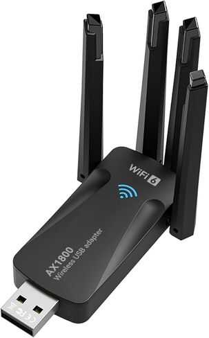 محول واي فاي AX1800 WiFi 6 USB للكمبيوتر المكتبي والكمبيوتر المحمول، محول شبكة لاسلكي 802.11ax مع نطاق مزدوج 2.4 جيجا هرتز، 5 جيجا هرتز، 4 هوائيات عالية الكسب، WPA3، USB3.0، بدون برامج تشغيل لنظام التشغيل Windows 11/10 (AX1800) in Kuwait