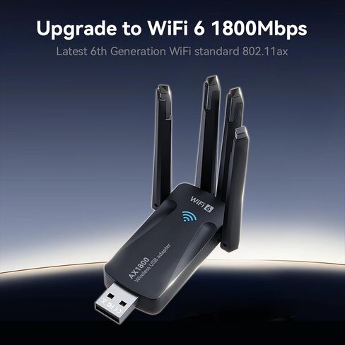 محول واي فاي AX1800 WiFi 6 USB للكمبيوتر المكتبي والكمبيوتر المحمول، محول شبكة لاسلكي 802.11ax مع نطاق مزدوج 2.4 جيجا هرتز، 5 جيجا هرتز، 4 هوائيات عالية الكسب، WPA3، USB3.0، بدون برامج تشغيل لنظام التشغيل Windows 11/10 (AX1800) in Kuwait