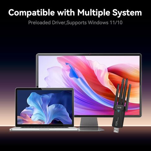 محول واي فاي AX1800 WiFi 6 USB للكمبيوتر المكتبي والكمبيوتر المحمول، محول شبكة لاسلكي 802.11ax مع نطاق مزدوج 2.4 جيجا هرتز، 5 جيجا هرتز، 4 هوائيات عالية الكسب، WPA3، USB3.0، بدون برامج تشغيل لنظام التشغيل Windows 11/10 (AX1800) in Kuwait