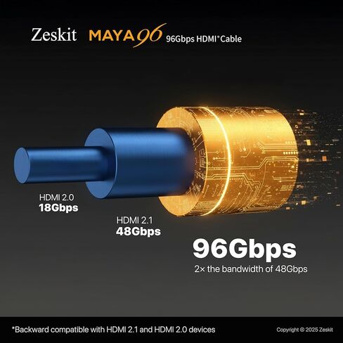 كابل Zeskit Maya HDMI 2.2 بسرعة 96 جيجابت في الثانية و12K و16K (10 أقدام و3 أمتار) in Kuwait