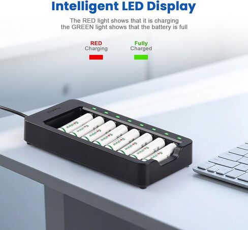 شاحن بطارية AAA مع 16 بطارية AAA 800 قابلة لإعادة الشحن، شاحن ذكي 8 خليج مع مؤشرات LED، فتحات مستقلة لشاحن USB-C لبطاريات NiMH القابلة لإعادة الشحن in Kuwait