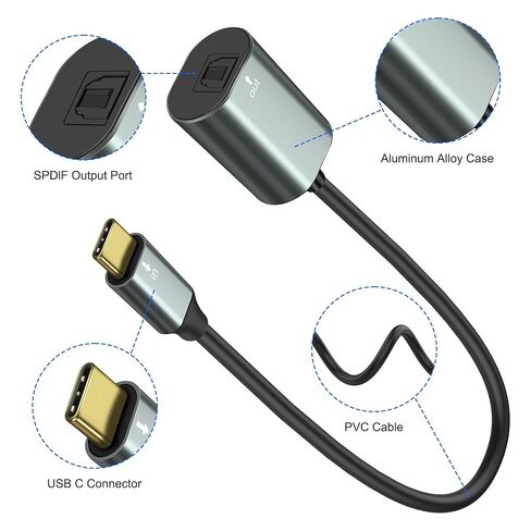 XMSJSIY USB من النوع C إلى SPDIF كابل صوت بصري من النوع C ذكر إلى TOSLINK أنثى PCM محول صوت ستيريو للكمبيوتر المحمول MacBook - 30 سم/11.8 بوصة in Saudi Arabia