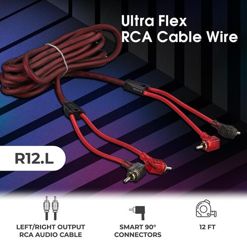 DS18 R12.L 100% Oxygen Free Copper OFC Ultra Flex 2-Channel RCA with 90 Degree Ends - Dual Twist Wire Noise Reducing Audio Cable for Amplifiers, Subwoofers, Speakers - 12 FT in Saudi Arabia