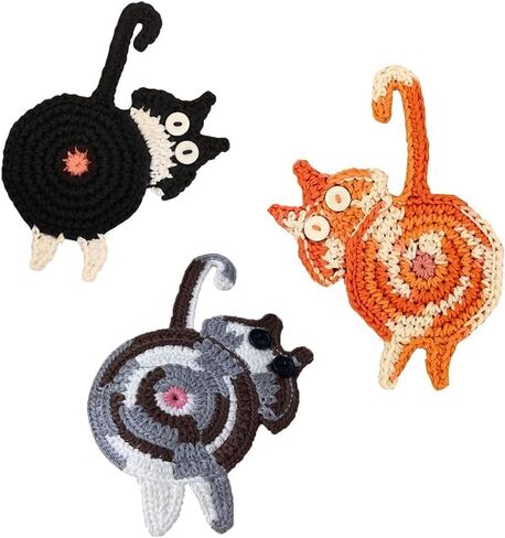 3PCS Cat Coaster Woven Creative Cute Cat Coaster Insulation Coaster Coffee and Tea Coaster Desktop Gifts in Saudi Arabia