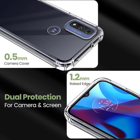 حافظة لهاتف Motorola Moto G Pure 2021، غطاء شفاف من مادة TPU مقاوم للصدمات مع عبوتين من واقيات الشاشة من الزجاج المقوى ومسند جلدي (حامل لاصق 3M) للحامل/العرض الأفقي، شفاف in Kuwait