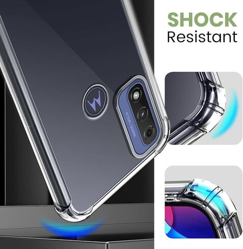 حافظة لهاتف Motorola Moto G Pure 2021، غطاء شفاف من مادة TPU مقاوم للصدمات مع عبوتين من واقيات الشاشة من الزجاج المقوى ومسند جلدي (حامل لاصق 3M) للحامل/العرض الأفقي، شفاف in Kuwait