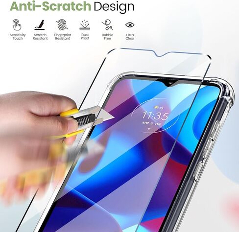 حافظة لهاتف Motorola Moto G Pure 2021، غطاء شفاف من مادة TPU مقاوم للصدمات مع عبوتين من واقيات الشاشة من الزجاج المقوى ومسند جلدي (حامل لاصق 3M) للحامل/العرض الأفقي، شفاف in Kuwait