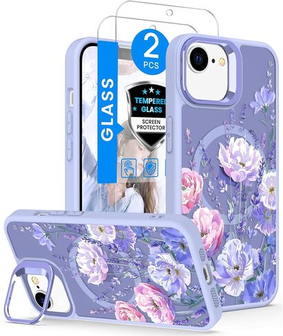 حافظة Dretal مغناطيسية لهاتف iPhone 17e وحافظة iPhone 16e زهرية، حامل عدسة مدمج، واقي شاشة 2X، حافظات مغناطيسية شفافة غير لامعة، غطاء مقاوم للصدمات للنساء والفتيات على شكل زهرة لـ 17e (زهور) in Kuwait