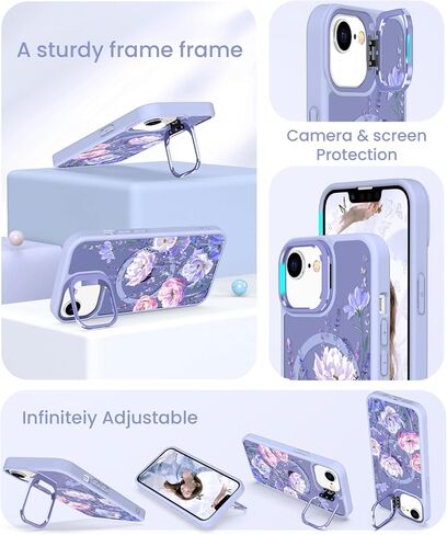 حافظة Dretal مغناطيسية لهاتف iPhone 17e وحافظة iPhone 16e زهرية، حامل عدسة مدمج، واقي شاشة 2X، حافظات مغناطيسية شفافة غير لامعة، غطاء مقاوم للصدمات للنساء والفتيات على شكل زهرة لـ 17e (زهور) in Kuwait