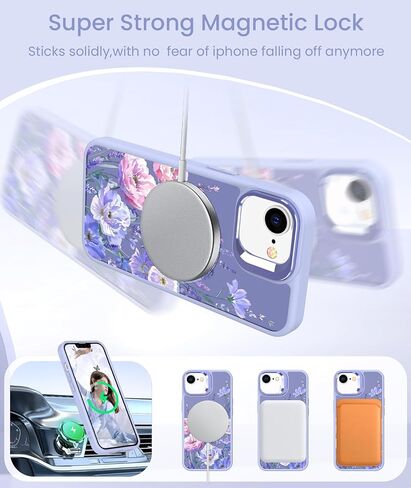 حافظة Dretal مغناطيسية لهاتف iPhone 17e وحافظة iPhone 16e زهرية، حامل عدسة مدمج، واقي شاشة 2X، حافظات مغناطيسية شفافة غير لامعة، غطاء مقاوم للصدمات للنساء والفتيات على شكل زهرة لـ 17e (زهور) in Kuwait