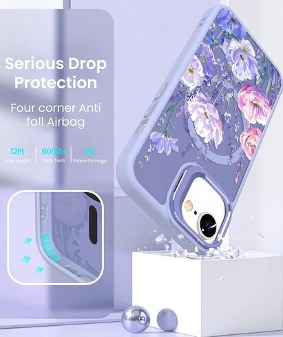 حافظة Dretal مغناطيسية لهاتف iPhone 17e وحافظة iPhone 16e زهرية، حامل عدسة مدمج، واقي شاشة 2X، حافظات مغناطيسية شفافة غير لامعة، غطاء مقاوم للصدمات للنساء والفتيات على شكل زهرة لـ 17e (زهور) in Kuwait