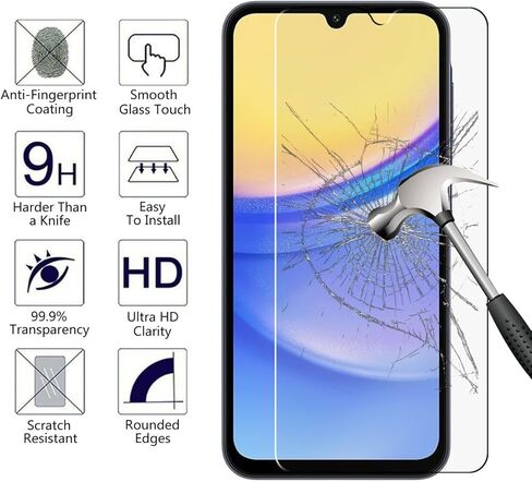 for Samsung Galaxy A15 5G Case with 2 Tempered Glass Screen Protectors, Cat Pattern Design, Slim Shockproof Protective Soft Silicone Phone Case Cover for Girls Women Boys (Cat) in Saudi Arabia