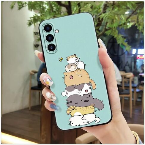 for Samsung Galaxy A15 5G Case with 2 Tempered Glass Screen Protectors, Cat Pattern Design, Slim Shockproof Protective Soft Silicone Phone Case Cover for Girls Women Boys (Cat) in Saudi Arabia