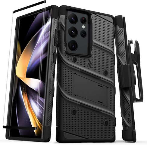 Zizo Bolt Bundle for Galaxy S23 Ultra Case with Screen Protector Kickstand Holster Lanyard - Black, Black/Black, BOLT-SAMGS23U-BKBK in Saudi Arabia