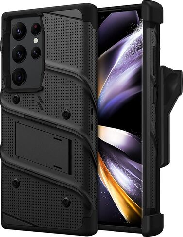 Zizo Bolt Bundle for Galaxy S23 Ultra Case with Screen Protector Kickstand Holster Lanyard - Black, Black/Black, BOLT-SAMGS23U-BKBK in Saudi Arabia