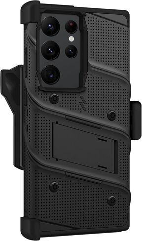 Zizo Bolt Bundle for Galaxy S23 Ultra Case with Screen Protector Kickstand Holster Lanyard - Black, Black/Black, BOLT-SAMGS23U-BKBK in Saudi Arabia
