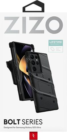 Zizo Bolt Bundle for Galaxy S23 Ultra Case with Screen Protector Kickstand Holster Lanyard - Black, Black/Black, BOLT-SAMGS23U-BKBK in Saudi Arabia