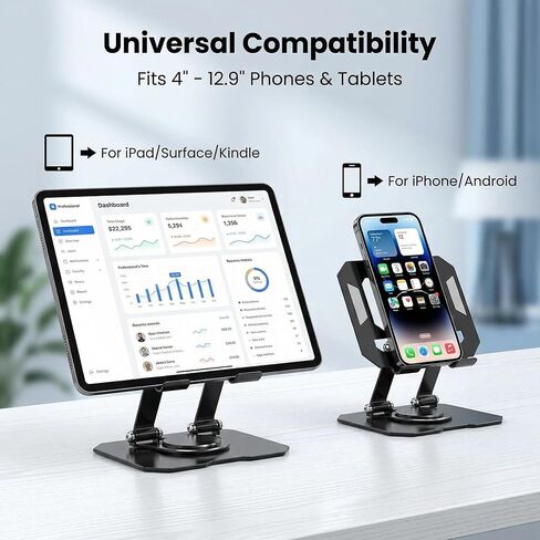 حامل كمبيوتر لوحي قابل للتعديل لجهاز iPad، حامل كمبيوتر لوحي بقاعدة ألومنيوم سميكة تدور 360 درجة لجميع الهواتف اللوحية مقاس 4-12.9 بوصة لأجهزة Samsung وقارئ Kindle الإلكتروني in Saudi Arabia