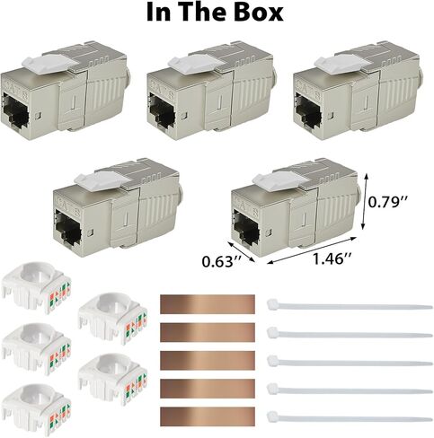 Cyberguys CAT 8 Connector Shielded 180° Keystone Jack 5-Pack, 40Gbps High-Speed RJ45 Ethernet Jack GoldPlated Contacts, Universal Compatibility CAT8/CAT7/CAT6A Cables, Easy Snap-On Design in Saudi Arabia