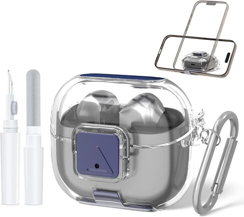 Secure Lock Cover for Galaxy Buds 3 Pro Case (2024) / Galaxy Buds 3 FE (2025), Soft TPU Shockproof Protective Case for Samsung Buds 3 Earbuds with Phone Stand/Cleaning Pen & Keychain (Clear Purple) in Saudi Arabia