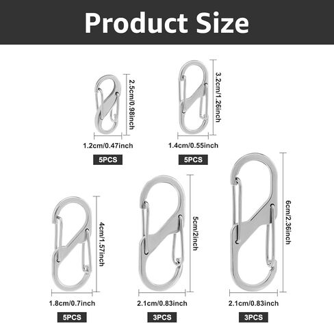 21Pcs Zipper Clips Anti Theft - Double Opening Small Carabiner Clip Zipper Locks Carabiner Pull Replacement Anti Theft for Backpacks, Luggage, Travel Suitcase, Purse, Handbags(White K,5Sizes) in Saudi Arabia