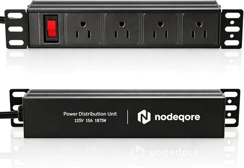NodeQore 10 inch Rack PDU, 4 Rear Outlets, 1020J Surge Protection &15A Overload Switch, 1U RackMount, Rack Mount Power Strips for 10'' Mini Server Network Cabinets/Rack/Self, 6ft Cable in Saudi Arabia