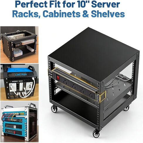 NodeQore 10 inch Rack PDU, 4 Rear Outlets, 1020J Surge Protection &15A Overload Switch, 1U RackMount, Rack Mount Power Strips for 10'' Mini Server Network Cabinets/Rack/Self, 6ft Cable in Saudi Arabia