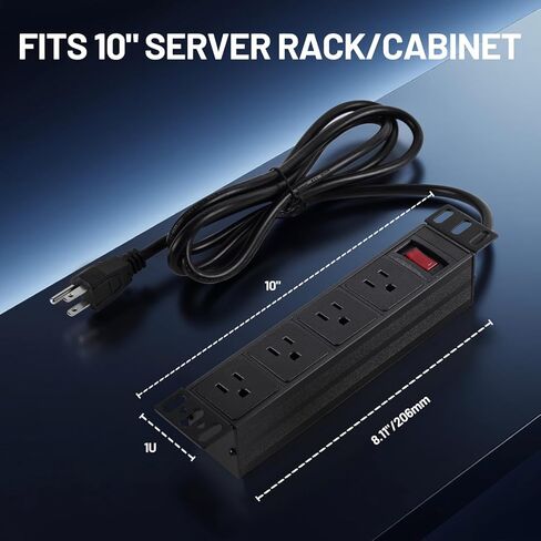 NodeQore 10 inch Rack PDU, 4 Rear Outlets, 1020J Surge Protection &15A Overload Switch, 1U RackMount, Rack Mount Power Strips for 10'' Mini Server Network Cabinets/Rack/Self, 6ft Cable in Saudi Arabia