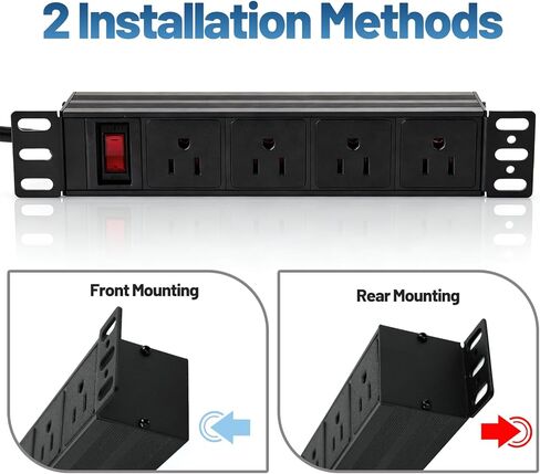 NodeQore 10 inch Rack PDU, 4 Rear Outlets, 1020J Surge Protection &15A Overload Switch, 1U RackMount, Rack Mount Power Strips for 10'' Mini Server Network Cabinets/Rack/Self, 6ft Cable in Saudi Arabia