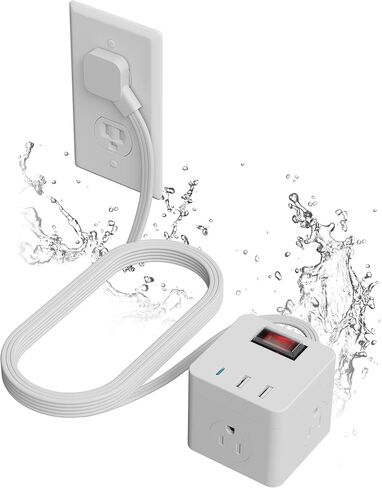 مكعب قطاع الطاقة في الهواء الطلق بطول 6 أقدام، IPX4 مقاوم للماء، 3 منافذ تيار متردد متباعدة على نطاق واسع مع 2 USB-A و1 محطة شحن USB-C PD 20 وات، سلك تمديد مسطح منخفض 45 درجة قابل للتركيب على الحائط، ETL-أبيض in Kuwait
