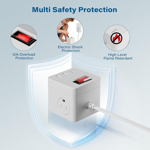 Outdoor Power Strip Cube 6 Ft, IPX4 Waterproof 3 AC Outlet Widely Spaced with 2 USB-A & 1 USB-C PD 20W Charging Station, Low Profile 45 Degree Flat Plug Extension Cord Wall Mountable, ETL-White in Saudi Arabia