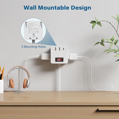 Outdoor Power Strip Cube 6 Ft, IPX4 Waterproof 3 AC Outlet Widely Spaced with 2 USB-A & 1 USB-C PD 20W Charging Station, Low Profile 45 Degree Flat Plug Extension Cord Wall Mountable, ETL-White in Saudi Arabia