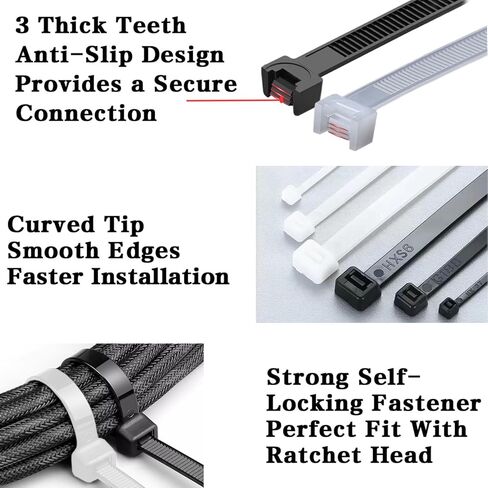 Cable Zip Ties,500 Pack Black and White Zip Ties Assorted Sizes 4/6/8/12 Inch Heavy Duty Self Locking Zipties Nylon Cord Management Plastic Wire Ties for Indoor,Outdoor,Office,Home,Garden,Workshop in Kuwait