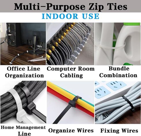 Cable Zip Ties,500 Pack Black and White Zip Ties Assorted Sizes 4/6/8/12 Inch Heavy Duty Self Locking Zipties Nylon Cord Management Plastic Wire Ties for Indoor,Outdoor,Office,Home,Garden,Workshop in Kuwait