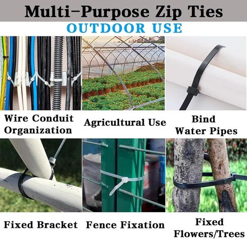 Cable Zip Ties,500 Pack Black and White Zip Ties Assorted Sizes 4/6/8/12 Inch Heavy Duty Self Locking Zipties Nylon Cord Management Plastic Wire Ties for Indoor,Outdoor,Office,Home,Garden,Workshop in Kuwait