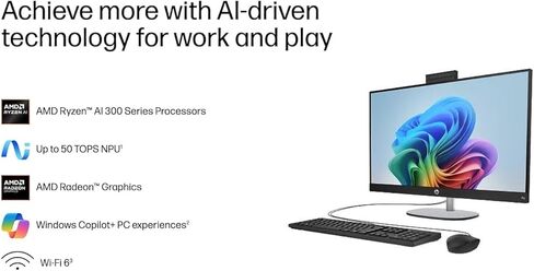 HP 27 AI PC All-in-One 27" Touchscreen IPS FHD Display (AMD Ryzen AI 7 350, 32GB DDR5, 2TB PCIe SSD, AMD Radeon, WiFi 6, Webcam, Bluetooth 5.4, Win 11 Pro) w/DKZ USB Port Expander in Saudi Arabia