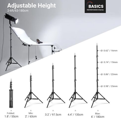 NEEWER Basics 6ft/180cm Photography Tripod Light Stand, 4 Section Foldable Metal Stand with 1/4" Screw & 5/8" Stud for Camera, Ring Light, Accessories, Max Load: 11lb/5kg, ST180B in Saudi Arabia