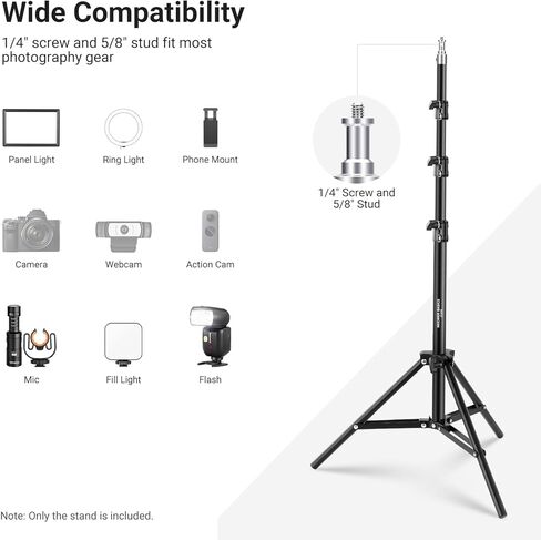 NEEWER Basics 6ft/180cm Photography Tripod Light Stand, 4 Section Foldable Metal Stand with 1/4" Screw & 5/8" Stud for Camera, Ring Light, Accessories, Max Load: 11lb/5kg, ST180B in Saudi Arabia