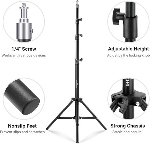 NEEWER Basics 6ft/180cm Photography Tripod Light Stand, 4 Section Foldable Metal Stand with 1/4" Screw & 5/8" Stud for Camera, Ring Light, Accessories, Max Load: 11lb/5kg, ST180B in Saudi Arabia