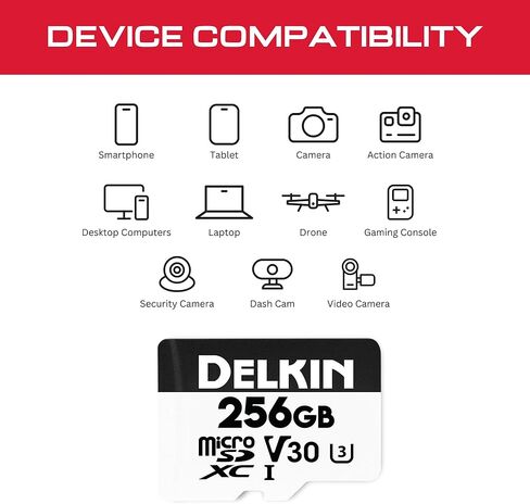 Delkin Devices 256GB microSD Card (100MB/s) + Rugged CFexpress/SD/microSD Storage Tote – High-Speed Memory Card + Weather-Resistant Case Bundle for Cameras, Drones & Action Cameras in Saudi Arabia